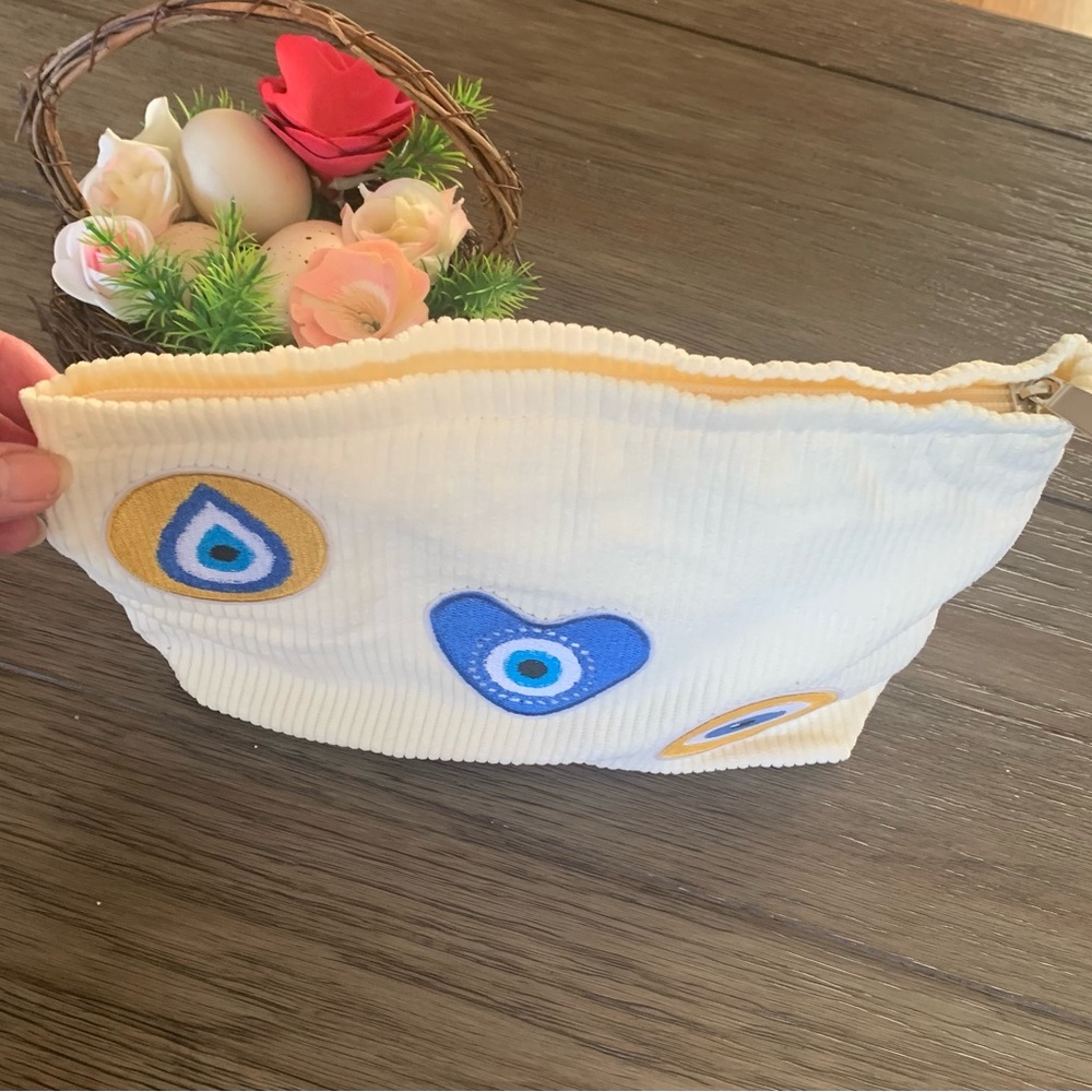 Corduroy Zip Pouch with Eye Patches 2 available specify color grey or off white - Picture 2 of 8